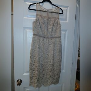 Adrianna Papell Floral Lace Midi Dress in Beige